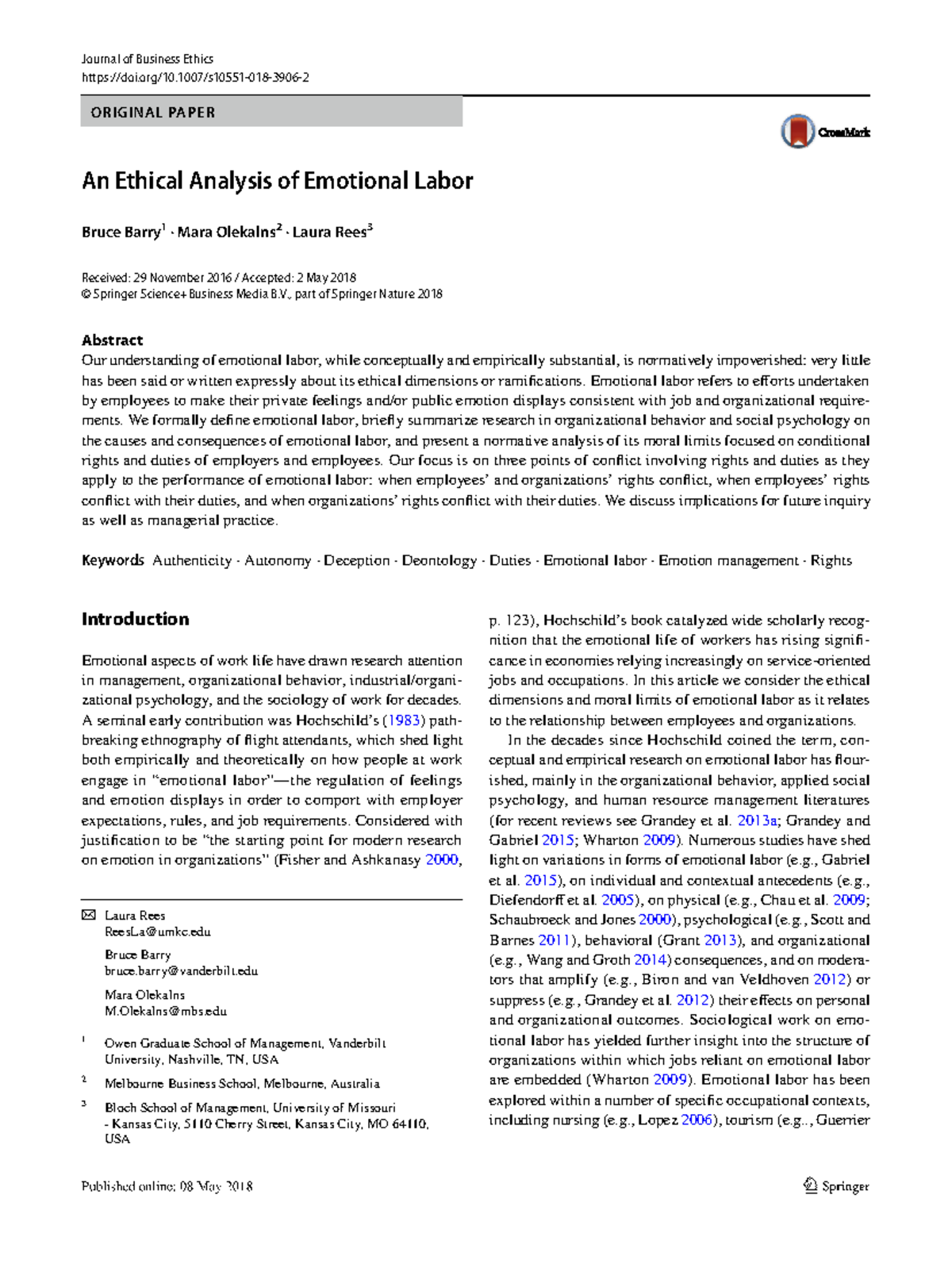 An Ethical Analysis of Emotional Labor in Business Ethics - Studocu