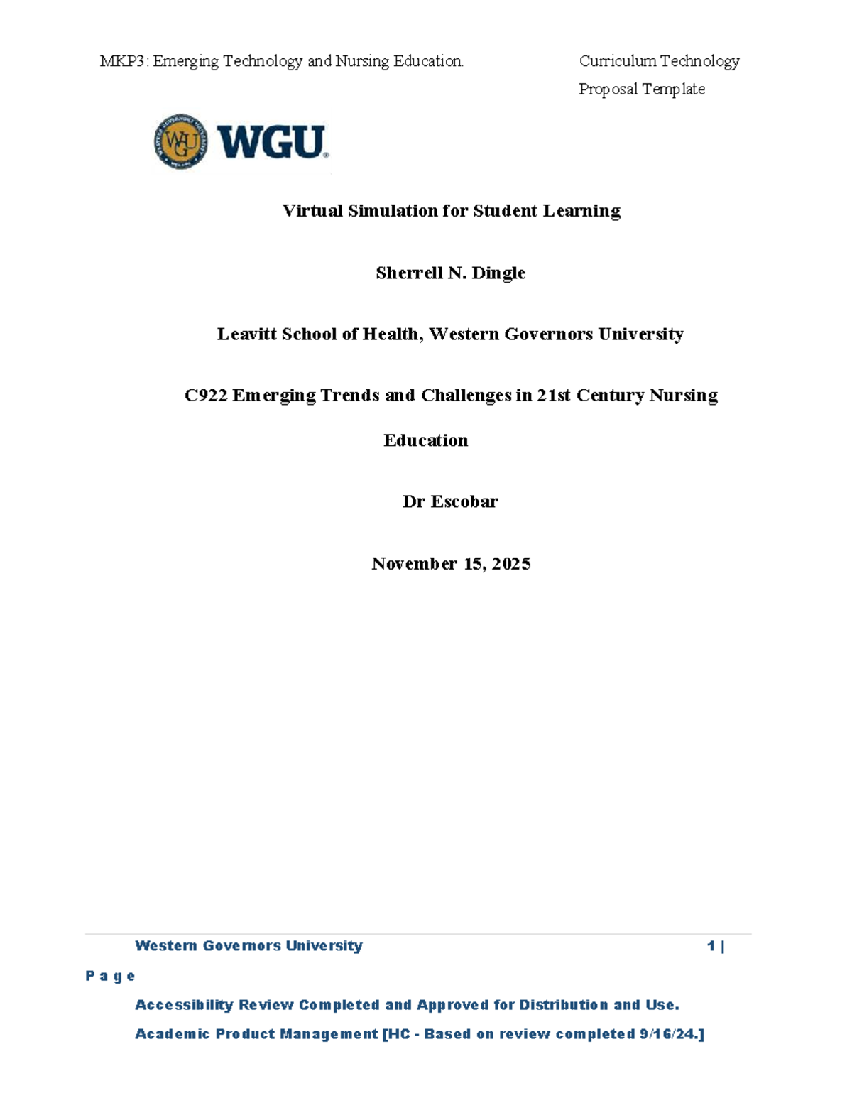 MKP3: Virtual Simulation Integration in Nursing Education Proposal ...
