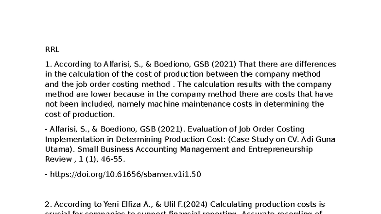 RRL-SOP: Analysis of Job Order Costing in Printing Services in Plaridel ...