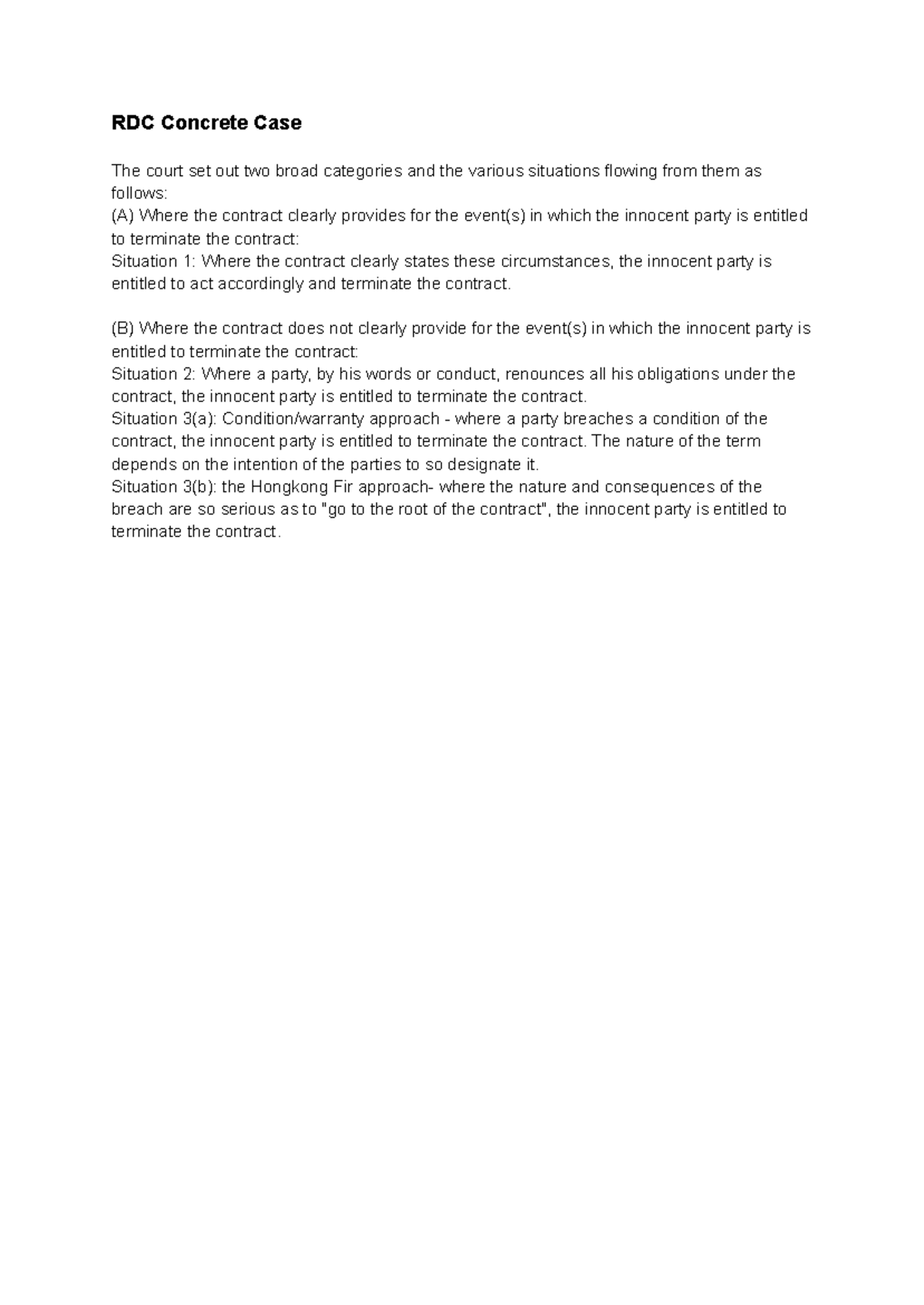 B Law AB1301 - RDC Concrete Case Study on Contract Termination - Studocu