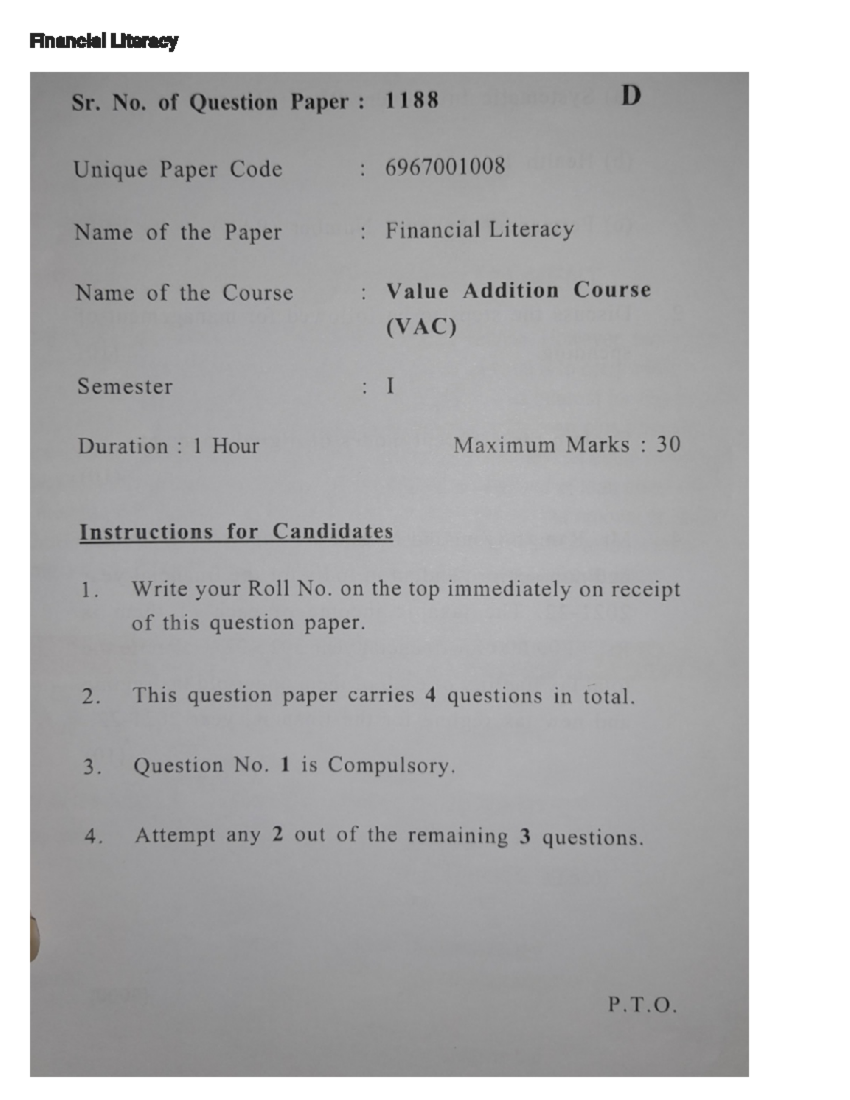 Financial Literacy VAC 1188 D - Hindi Medium Notes - Studocu