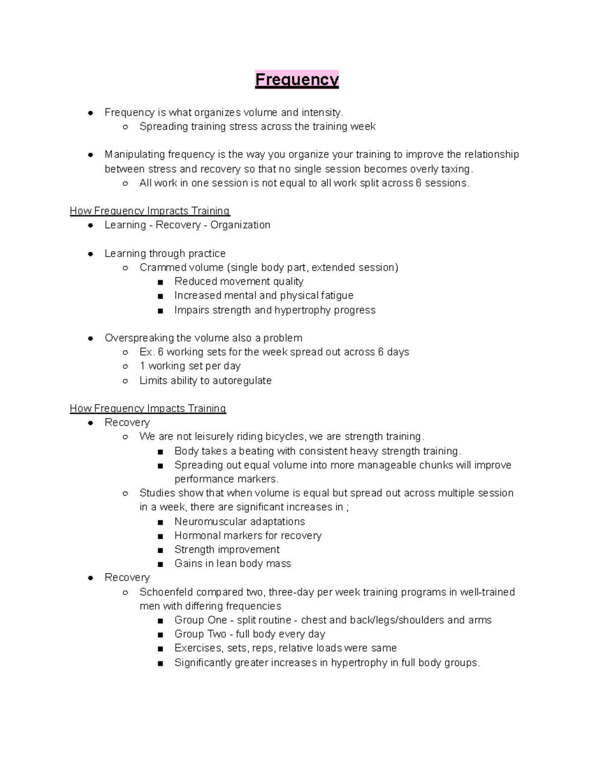 Strength Training Fundamentals: Frequency, Volume & Intensity Notes ...
