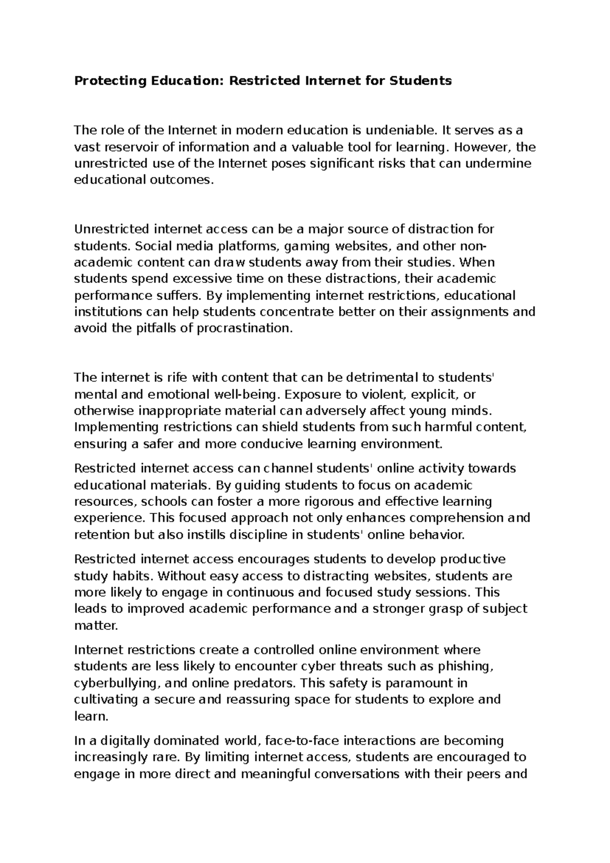 JLZ Essay - NOTES - Protecting Education: Restricted Internet for ...