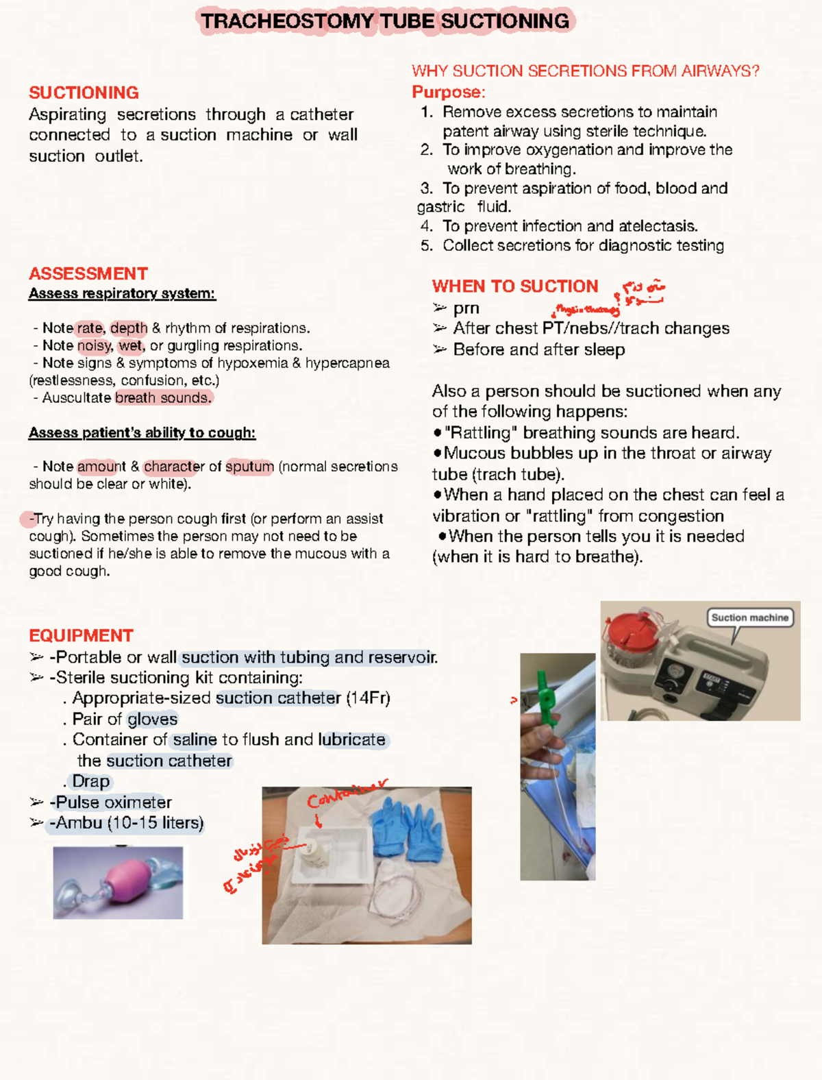 4- Tracheostomy Tube Suctioning: Procedure and Assessment Guide - Studocu