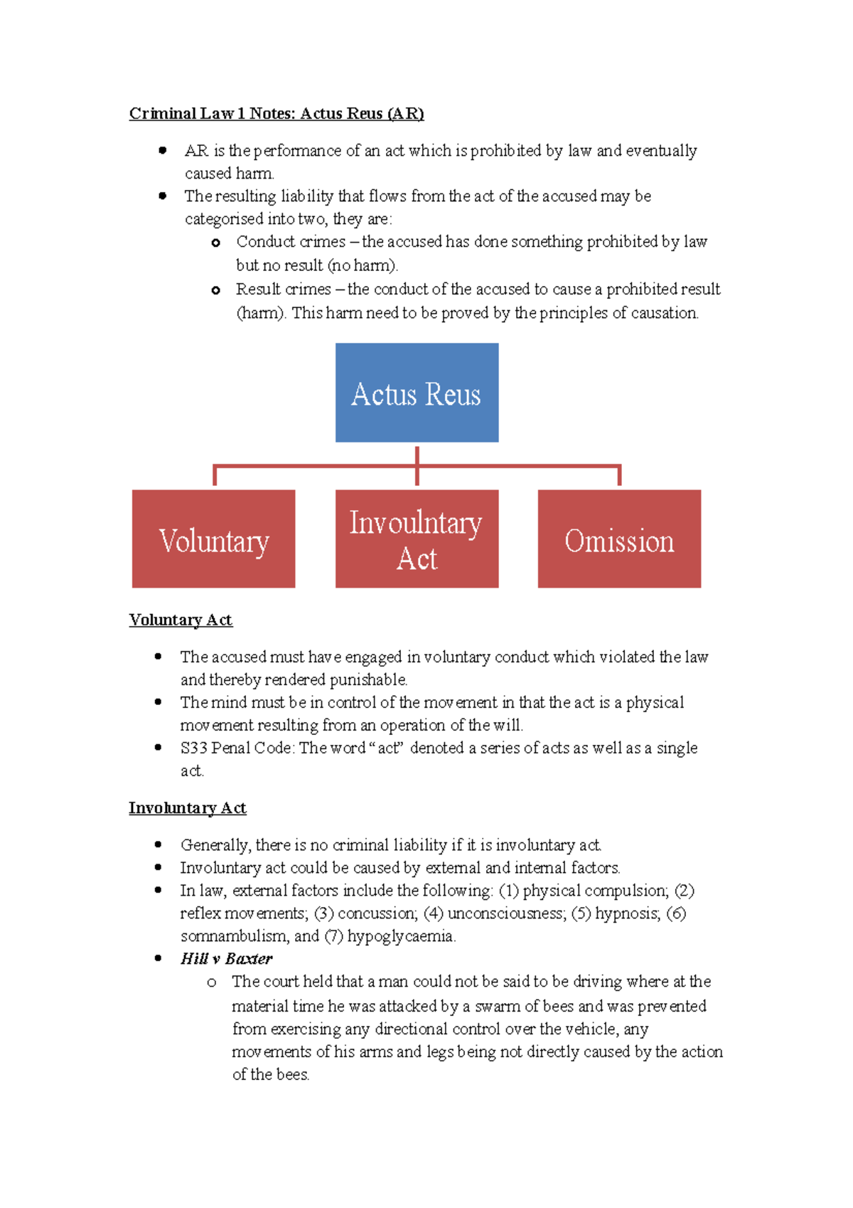Criminal Law 1 Notes: Understanding Actus Reus and Liability - Studocu