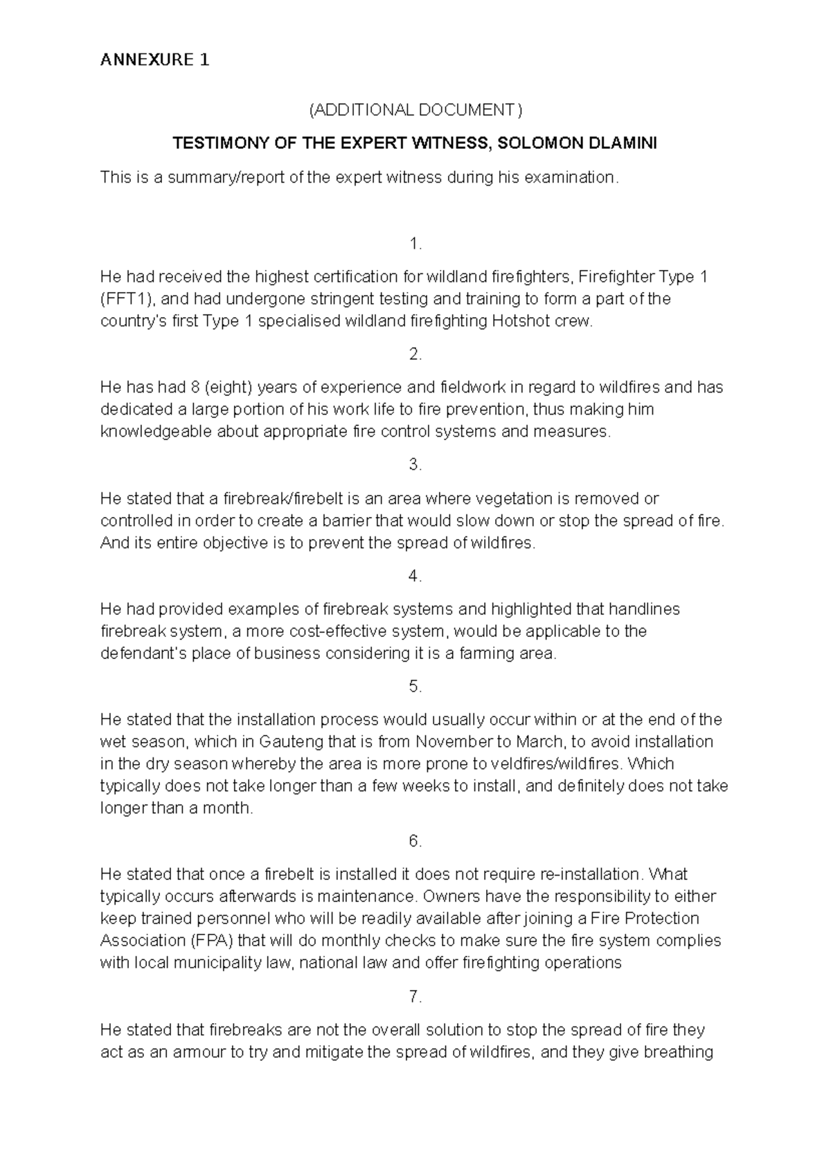 Expert Witness Testimony Report on Fire Control Systems - Studocu