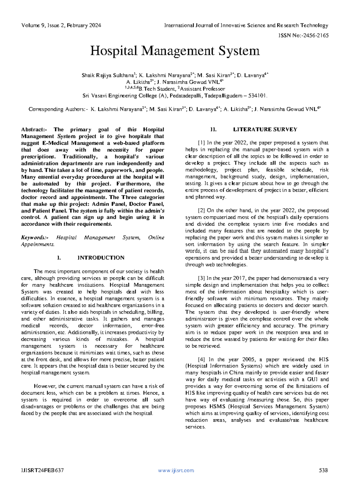 Hospital Management System: IJISRT B.Tech Project Overview (24FEB637 ...