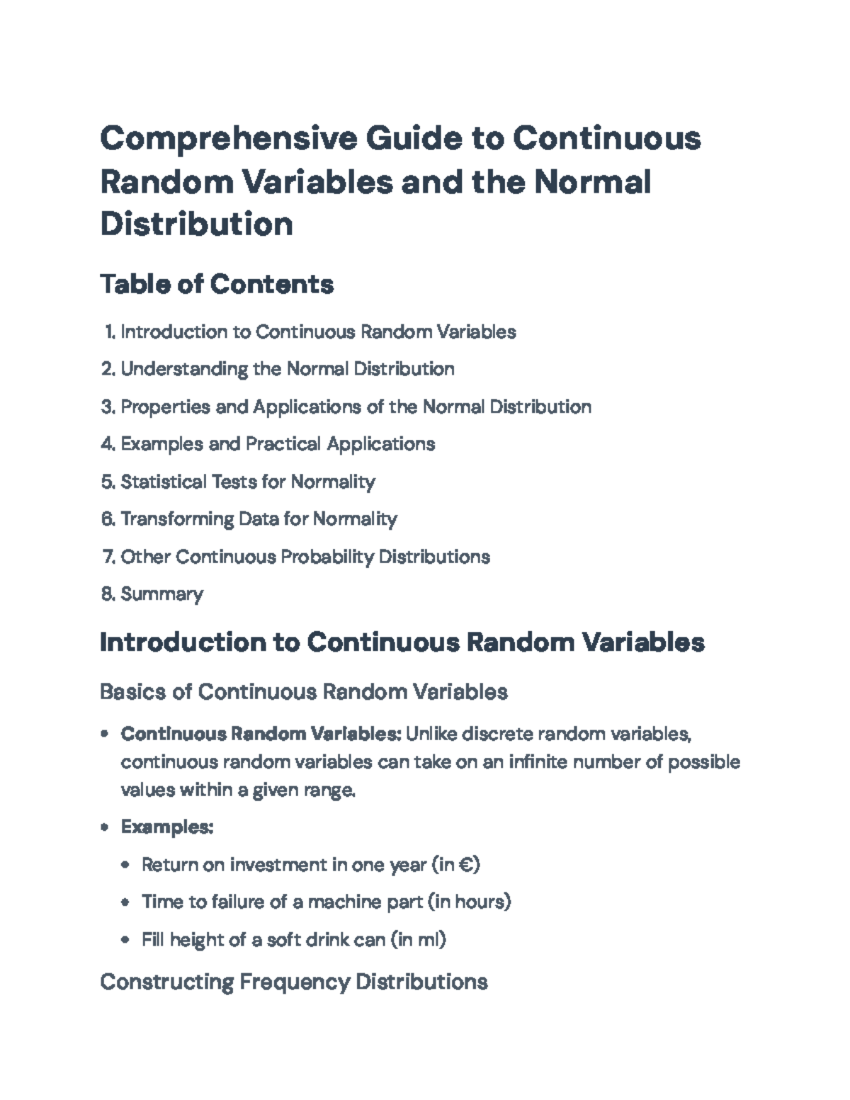 Comprehensive Guide to Continuous Random Variables & Normal ...