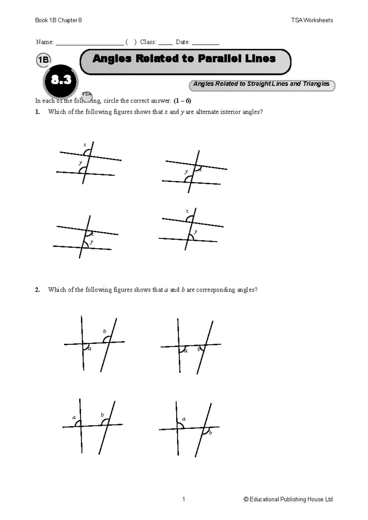 MS Tsaws 1B08 3e - Angles Related to Parallel Lines Exam Prep - Studocu