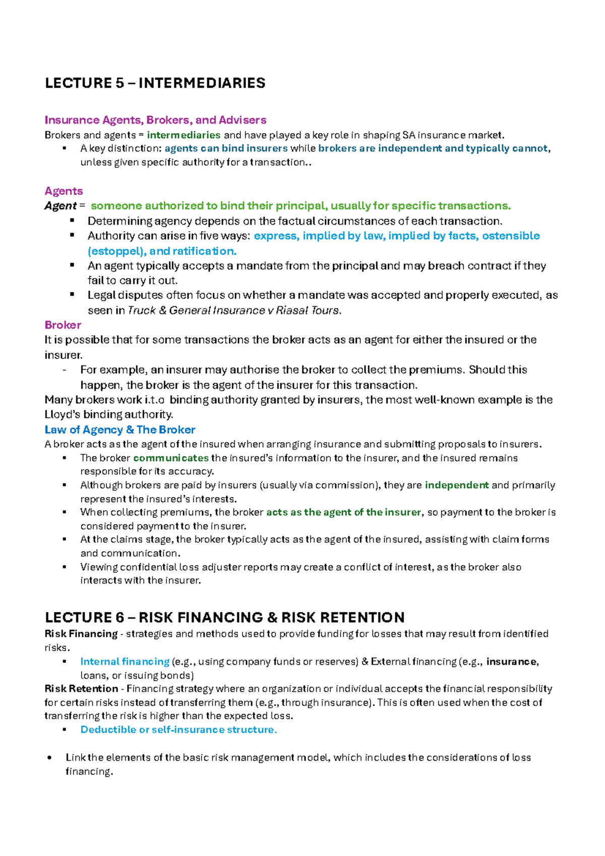 LECTURE 5 & 6: Intermediaries & Risk Financing Overview for TEST Prep ...