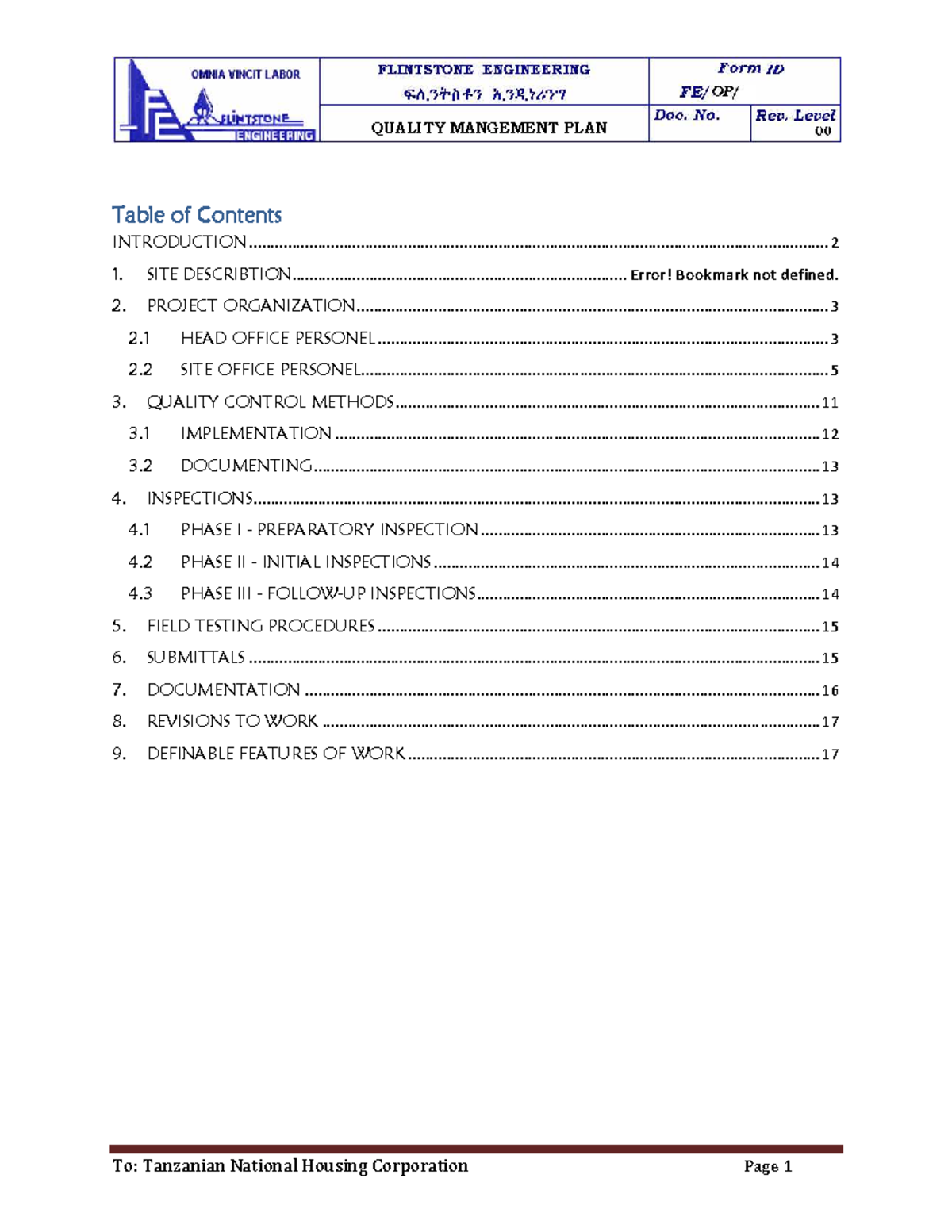 Construction Quality Control Plan (CQCP) for Flintstone Engineering ...