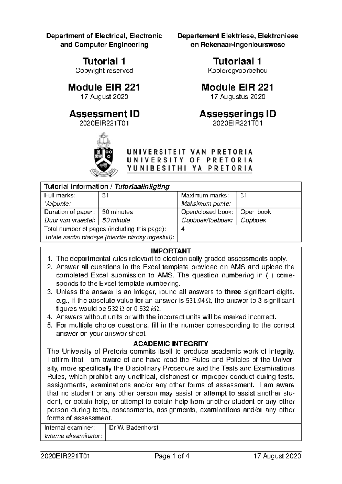 2020EIR221T01 - Tutorial 1 2020 - Department of Electrical, Electronic ...
