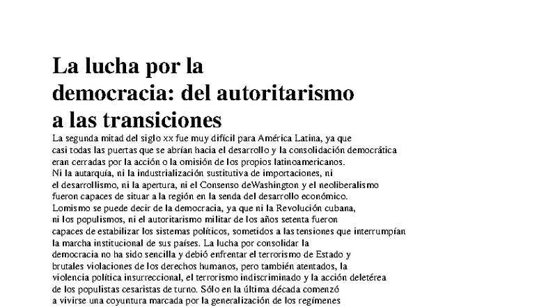 T 21 - Resumen: La lucha por la democracia en América Latina - Studocu