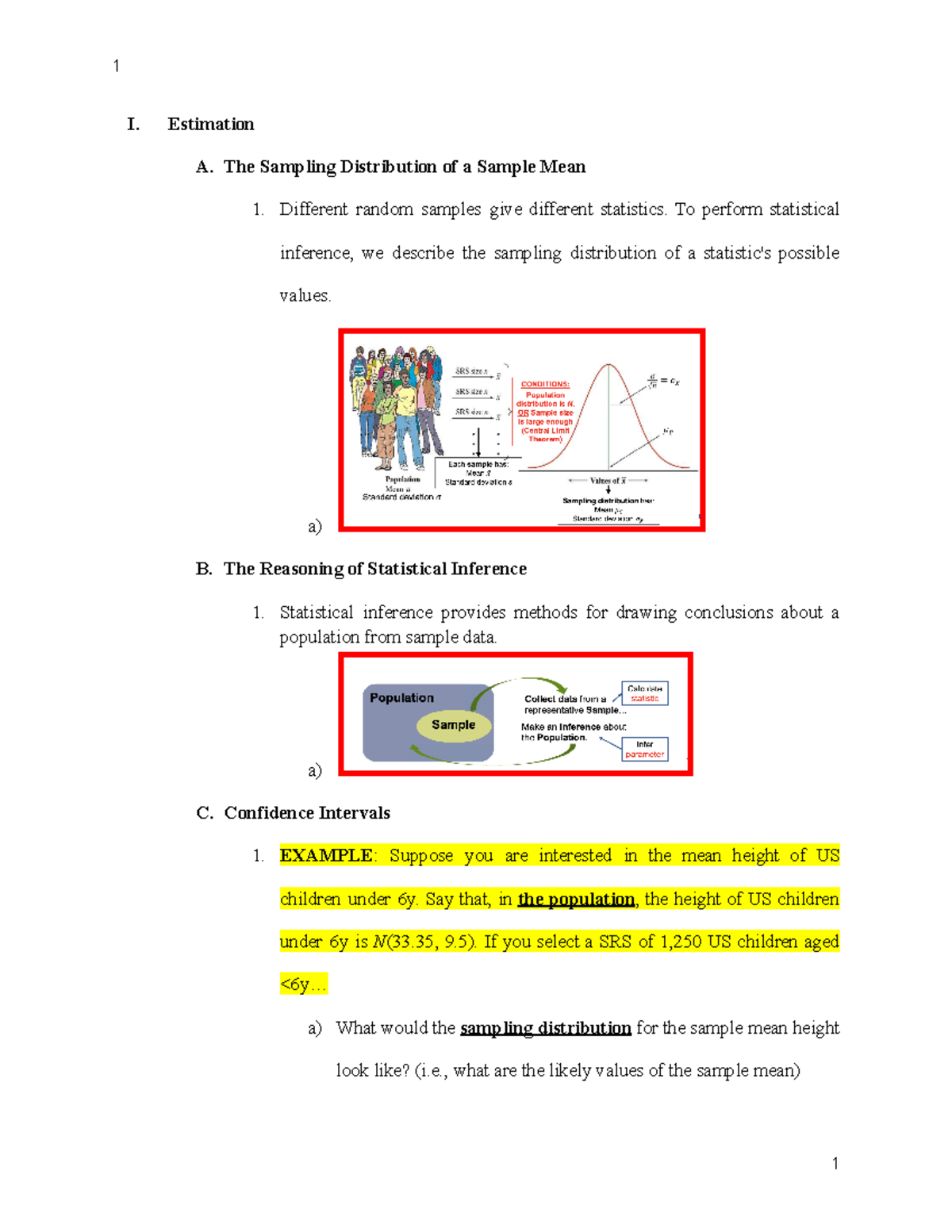 Notes for Exam 3 - I. Estimation A. The Sampling Distribution of a ...