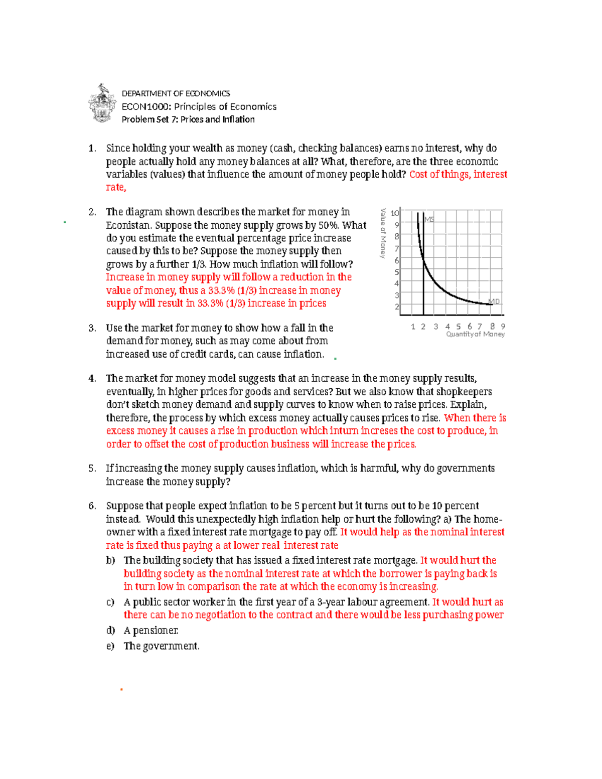 ECON1000: Problem Set 7 - Analyzing Prices and Inflation Dynamics - Studocu