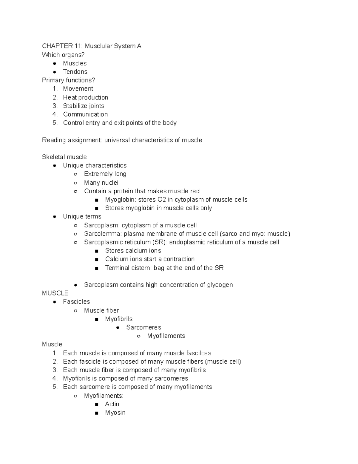 Ch 11: Comprehensive Overview of the Muscular System - Studocu