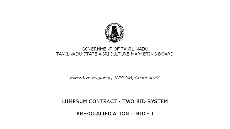 Tender Notice for Construction of Seed Processing Unit - TNSAMB - Studocu