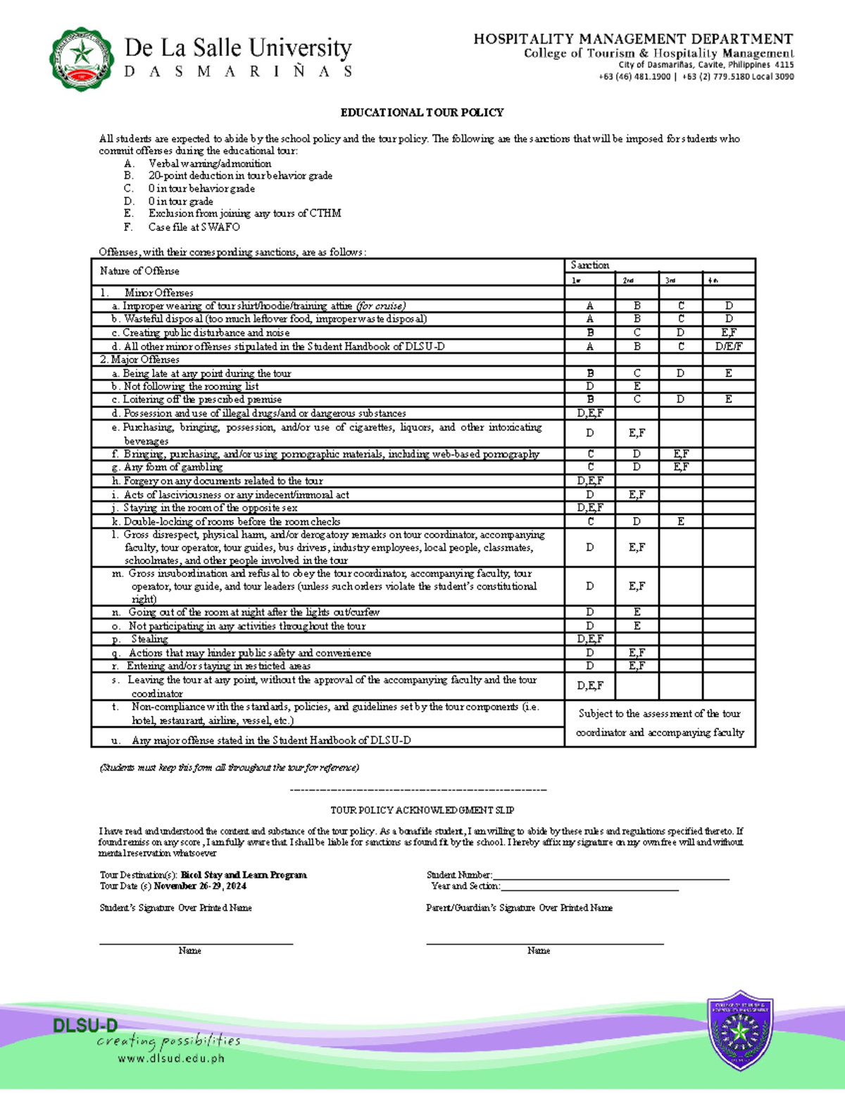 Tour-policy - policy2222 - EDUCATIONAL TOUR POLICY All students are ...