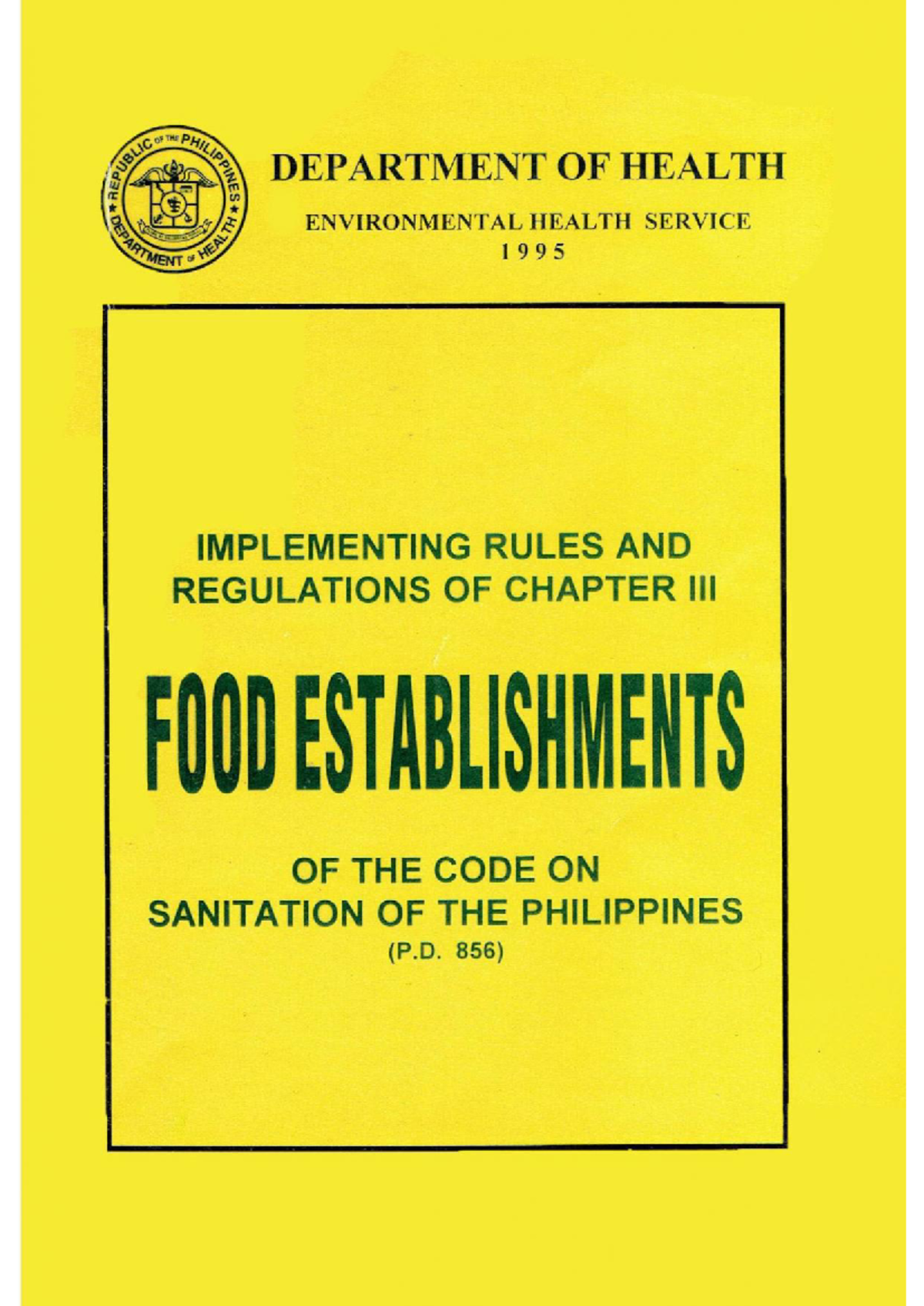Implementing Rules & Regulations for Food Establishments (P.D. 856 ...