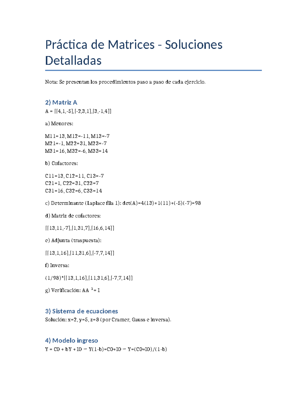 Practica Matrices Solucion - Práctica de Matrices - Soluciones ...
