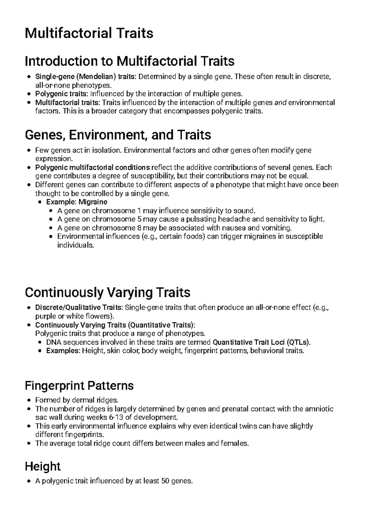 Chapter 7 Study Guide: Multifactorial Traits Overview (Lecture) - Studocu