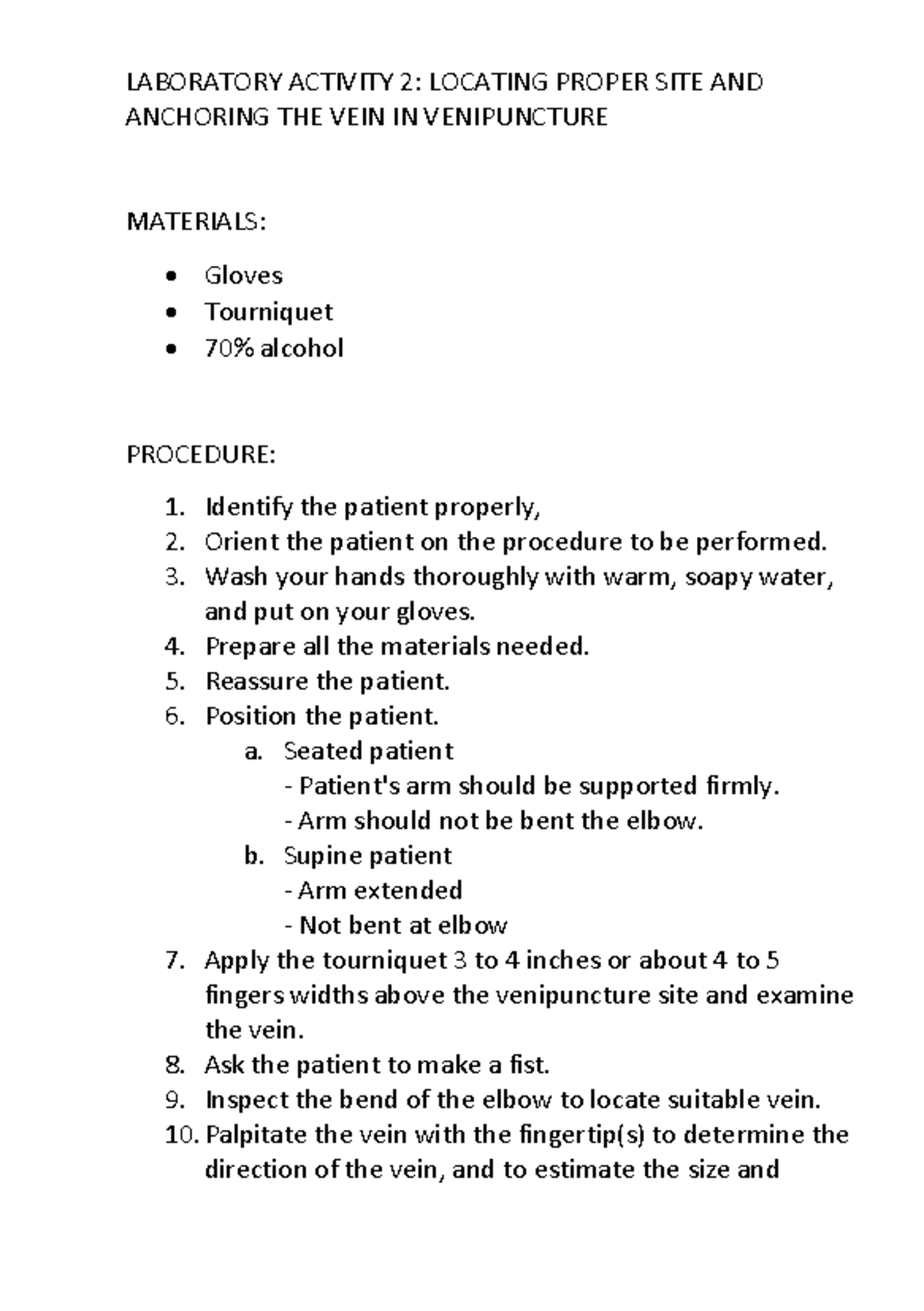 LAB WEEK 3 - Venipuncture Techniques & Blood Collection Protocols - Studocu