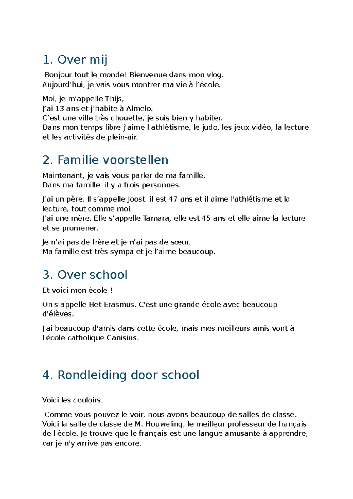 Franse Vlog Script: Présentation de Moi et de Ma Famille - Studeersnel