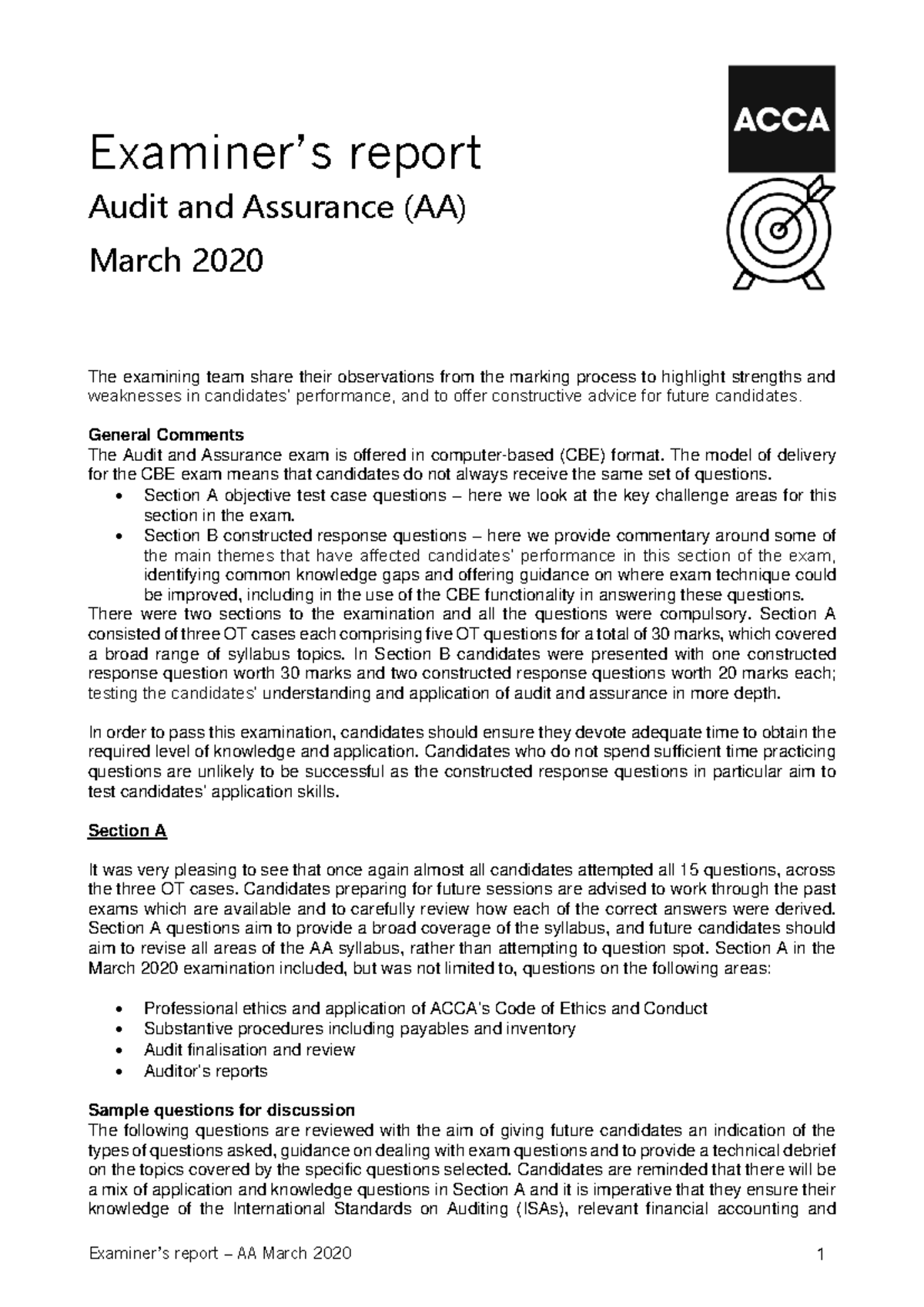 AA Midterm Exam Report: Insights & Strategies from March 2020 - Studocu