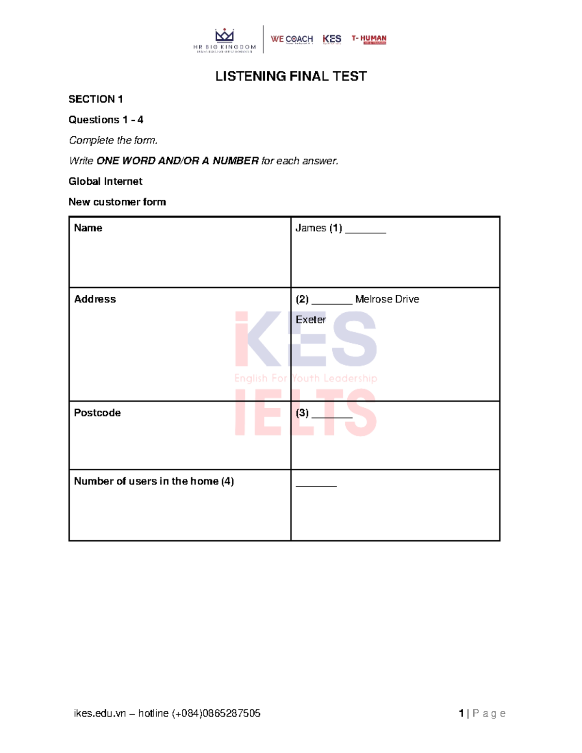 Listening Final Test Section 1-4: Comprehensive Practice Questions ...