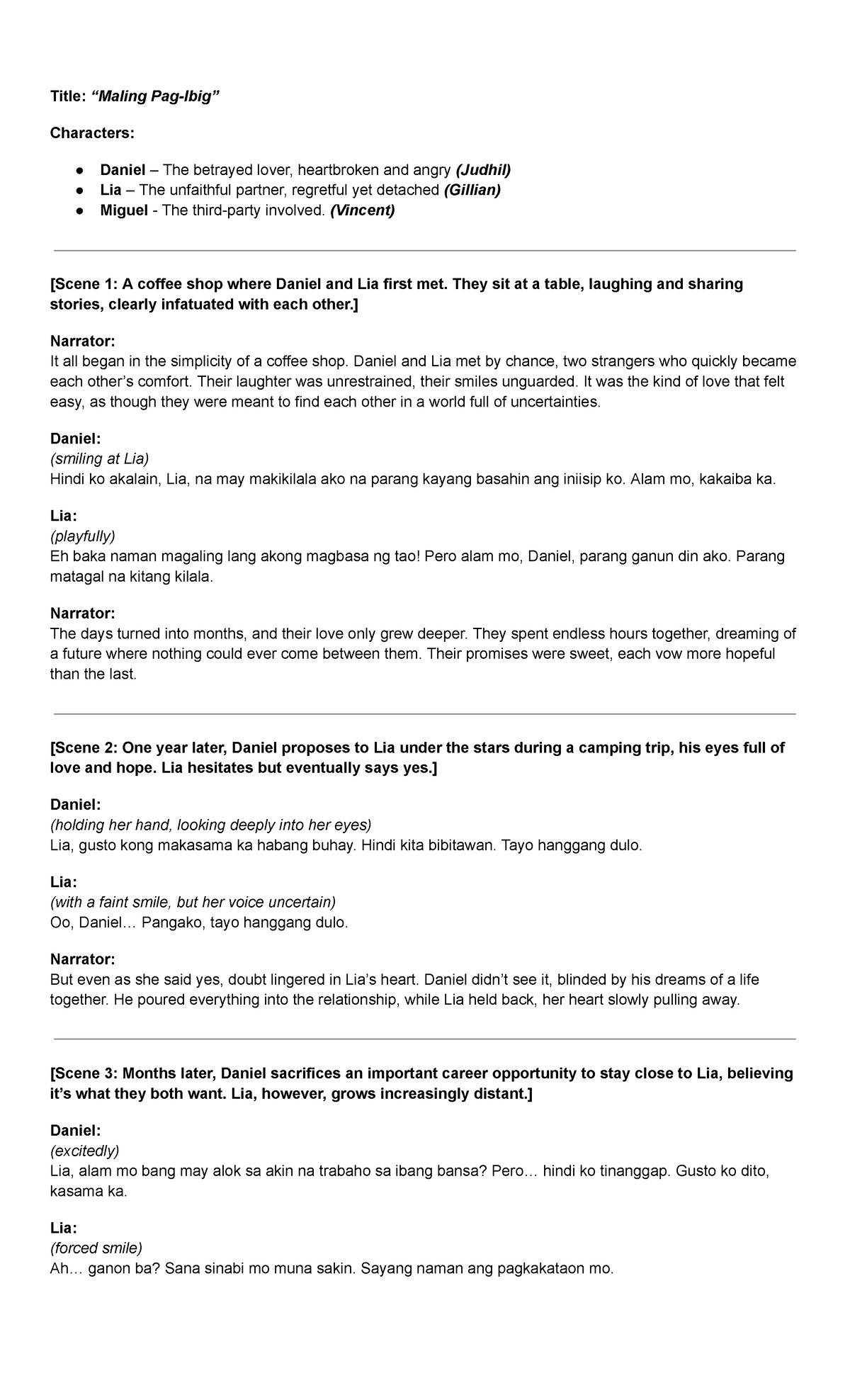 21st Roleplay Script - final - Title: “Maling Pag-Ibig” Characters ...