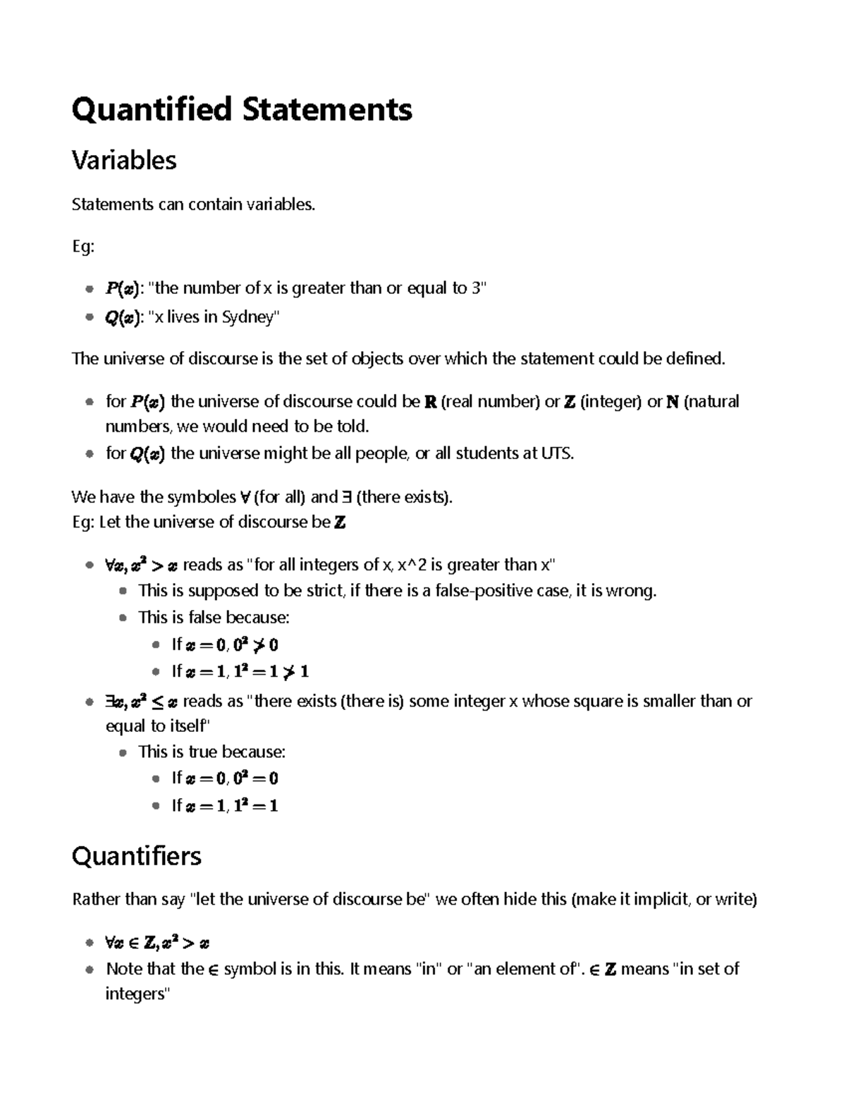 Quantified Statements Notes - Quantified Statements Variables ...