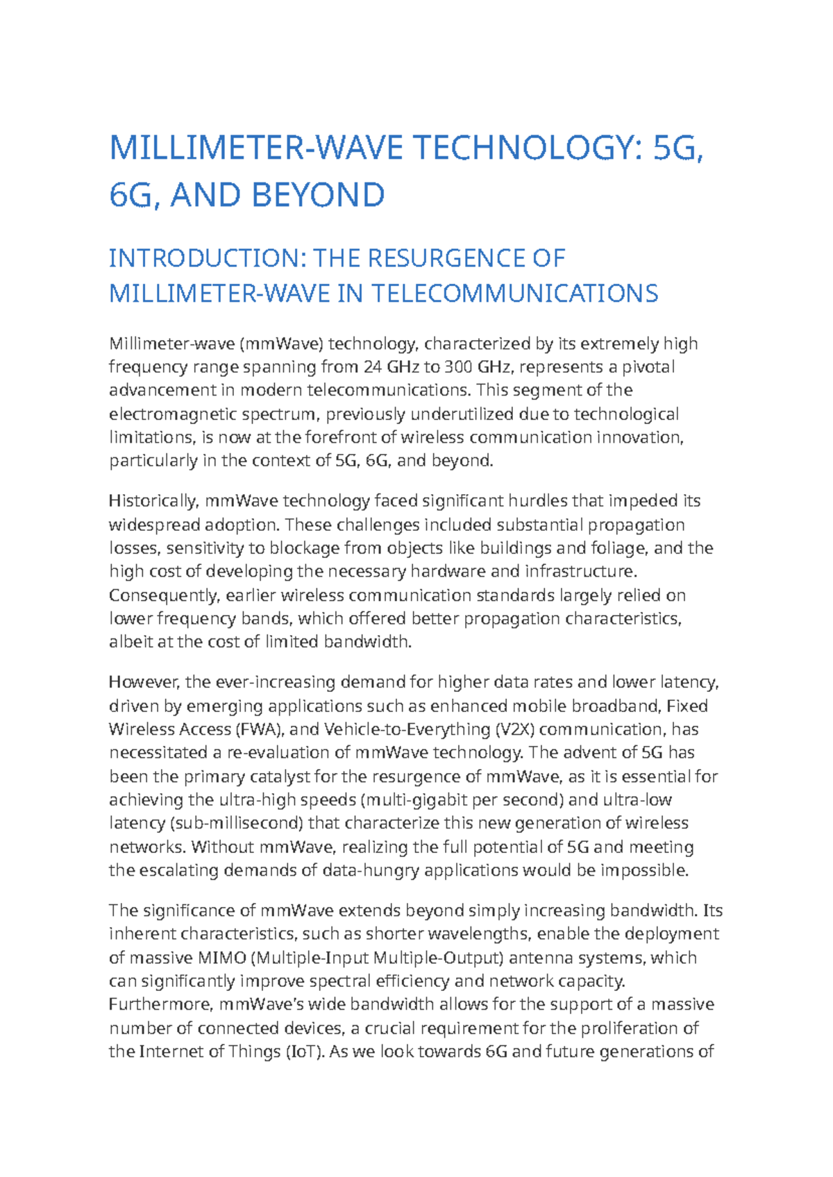 TECHNOLOGY: MMWAVE IN 5G & 6G - A COMPREHENSIVE REVIEW - Studocu