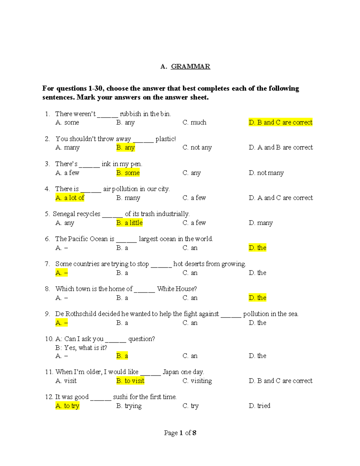 TEST Revision Material: Grammar and Energy Sources - Studocu