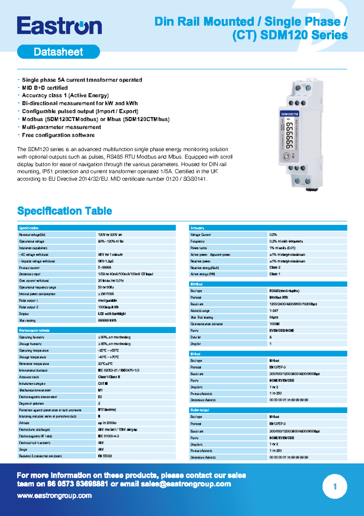 Eastron SDM120CT Series DIN Rail Mounted Energy Meter Datasheet - Studocu