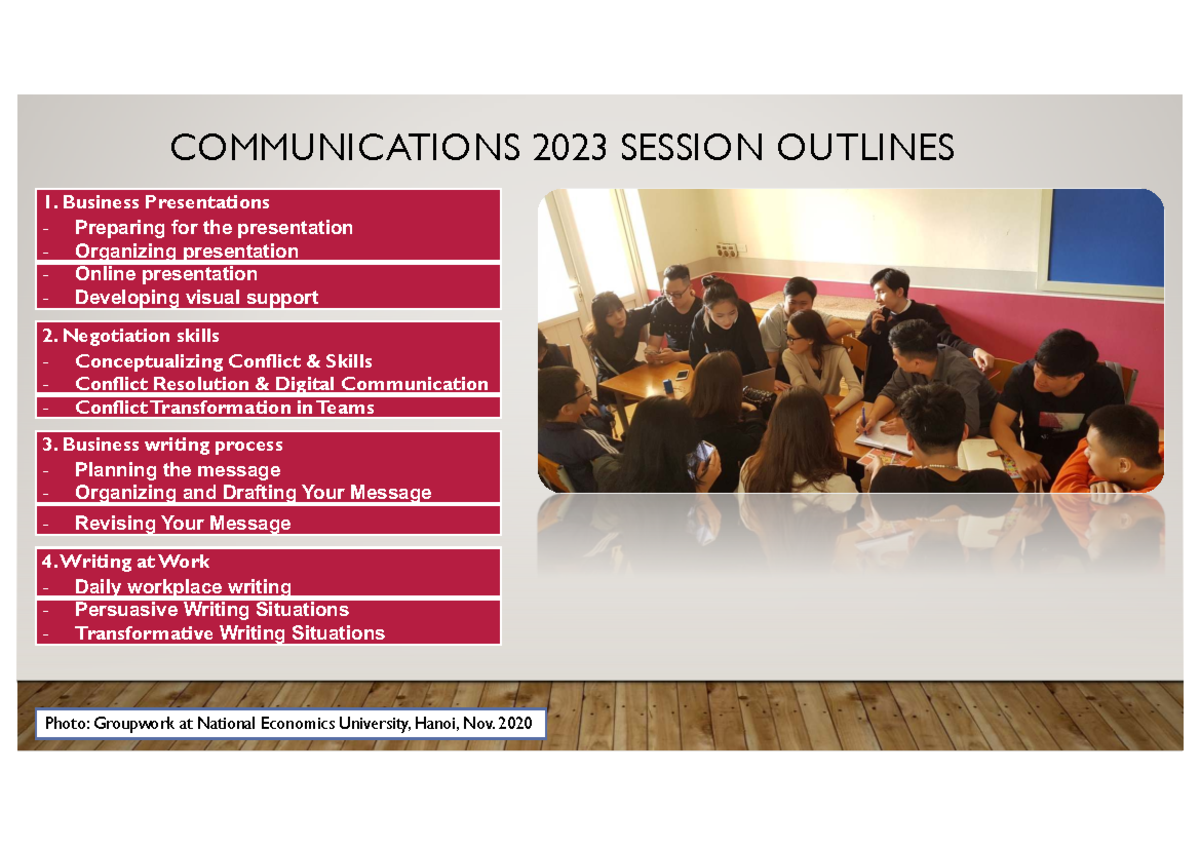 COMMUNICATIONS 2023 SESSION OUTLINES: Business Presentations & Skills ...