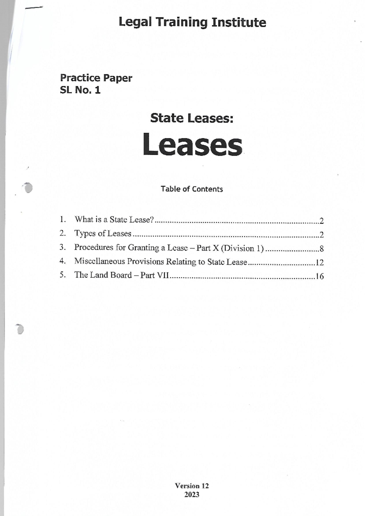 Legal Training Institute Practice Paper SL No. 1: Overview of State ...