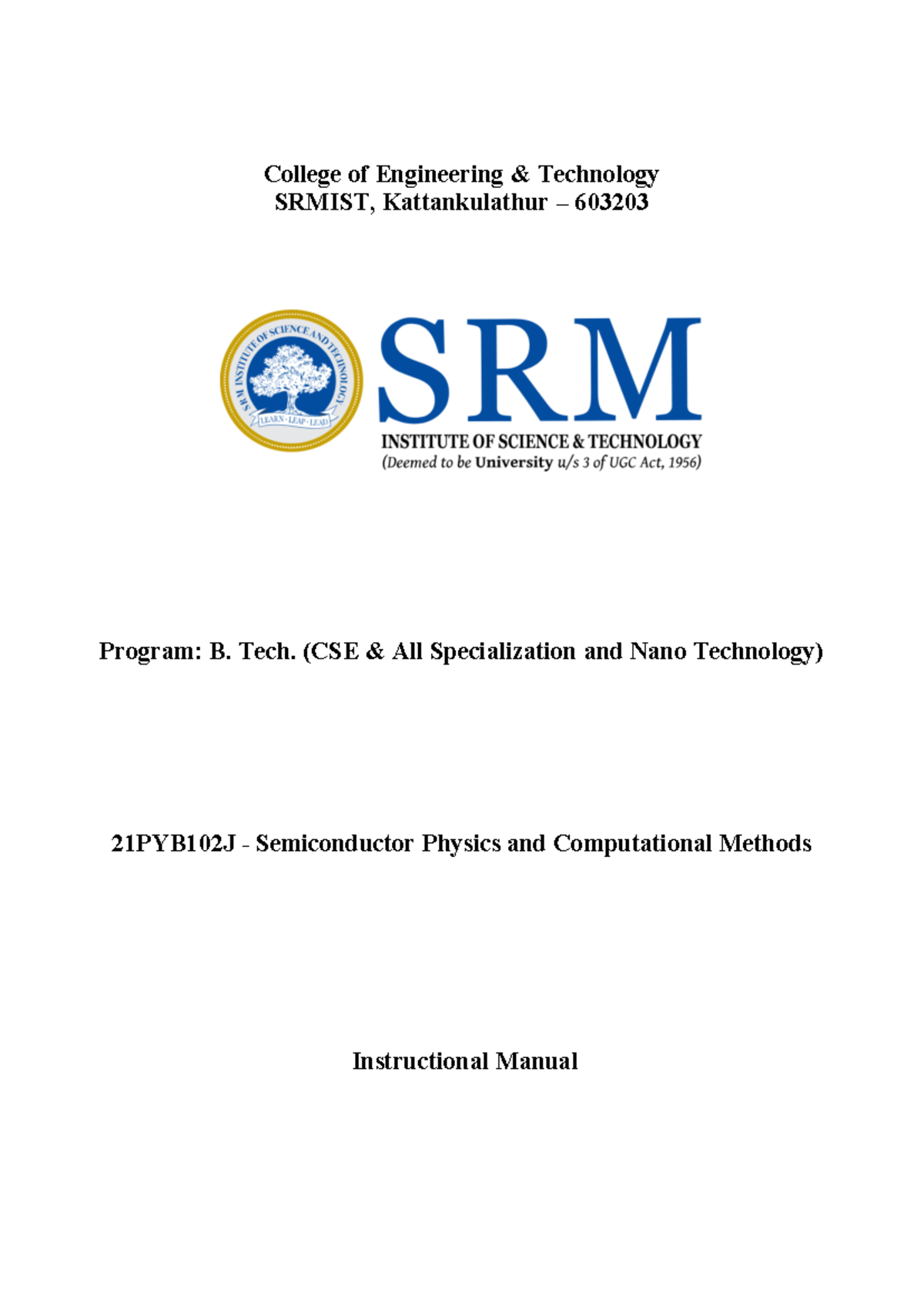 21PYB102J - Semiconductor Physics & Computational Methods Lab Manual ...