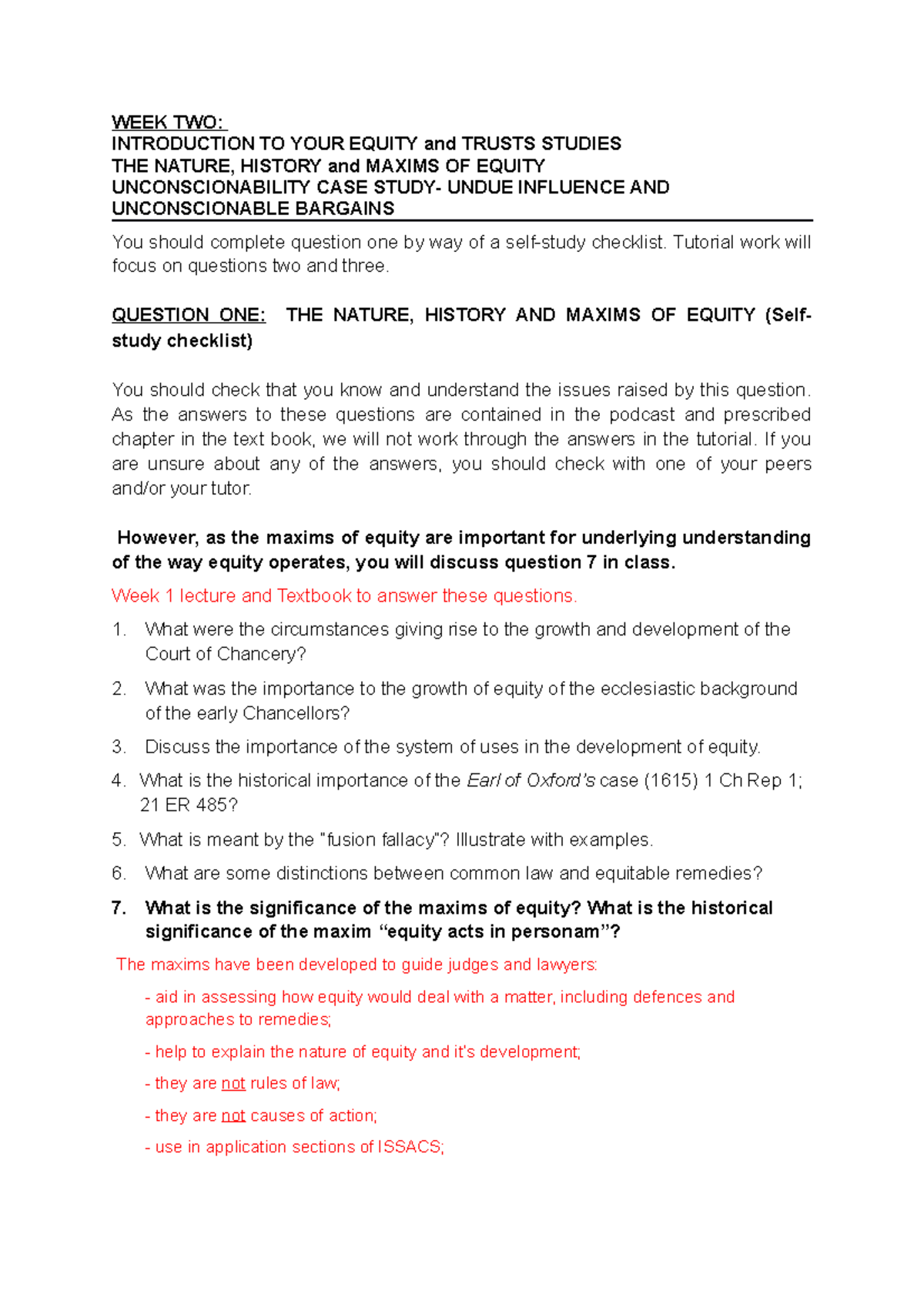 LLB205 Tutorial 1 - WEEK TWO: INTRODUCTION TO YOUR EQUITY and TRUSTS ...