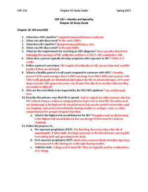 Chapter 15 Study Guide - CDF 232 Chapter 15 Study Guide Spring 2023 CDF ...