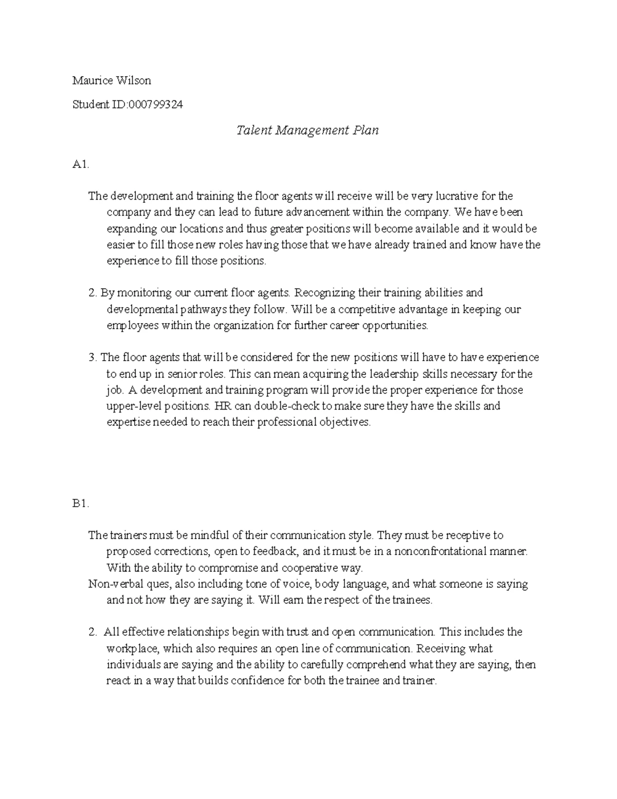 VEM1 Task 2 - Training Development & Evaluation for Floor Agents - Studocu
