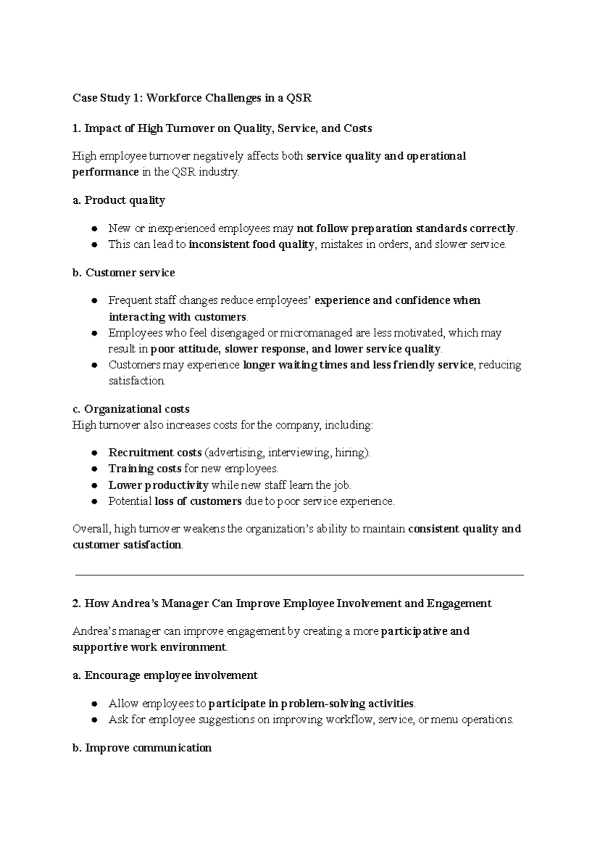 Case Study 1: QSR Workforce Challenges & Turnover Impact (HW2) - Studocu