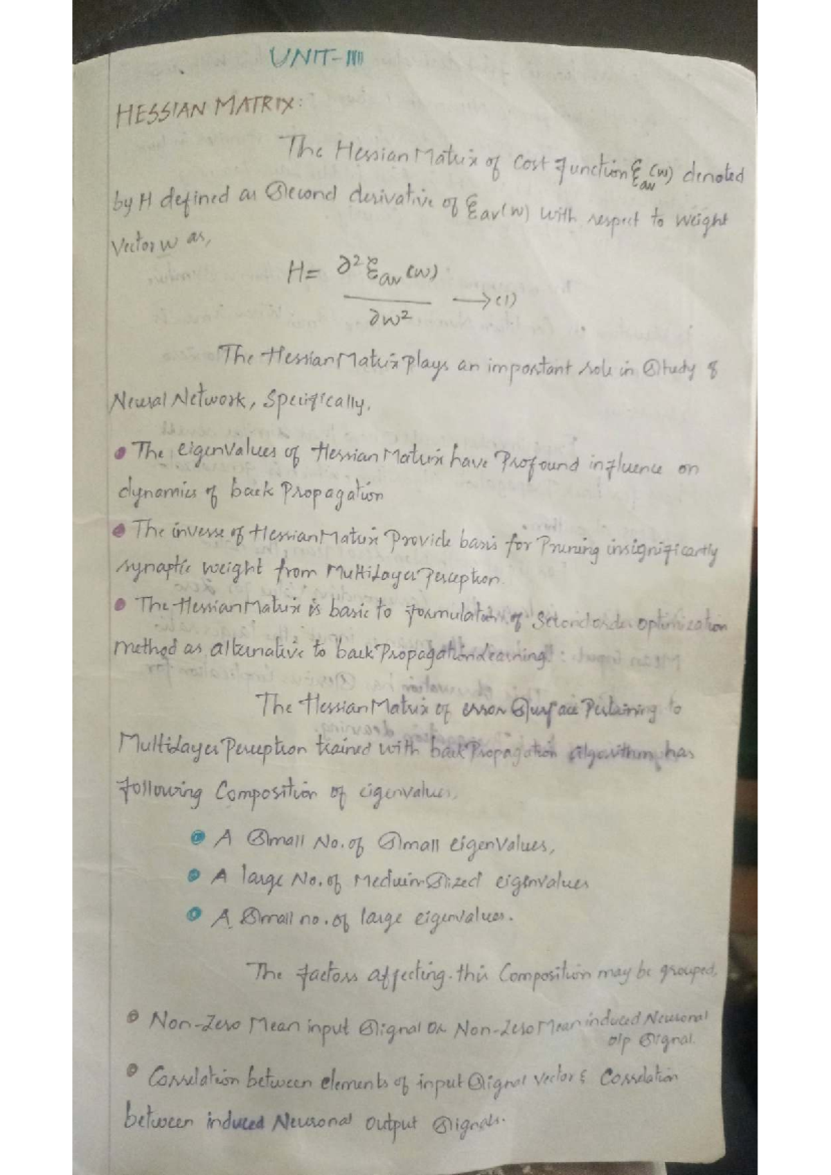 Artificial Neural Network Unit 3: Hessian Matrix Insights - Studocu