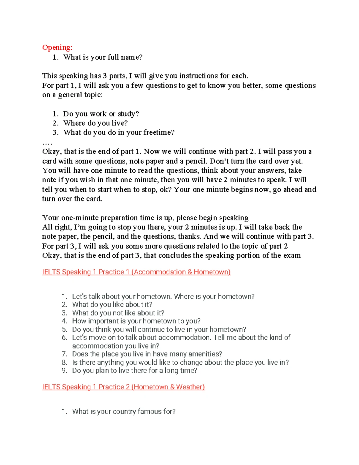 IELTS Speaking Part 3 Sample Questions and Topics - Studocu