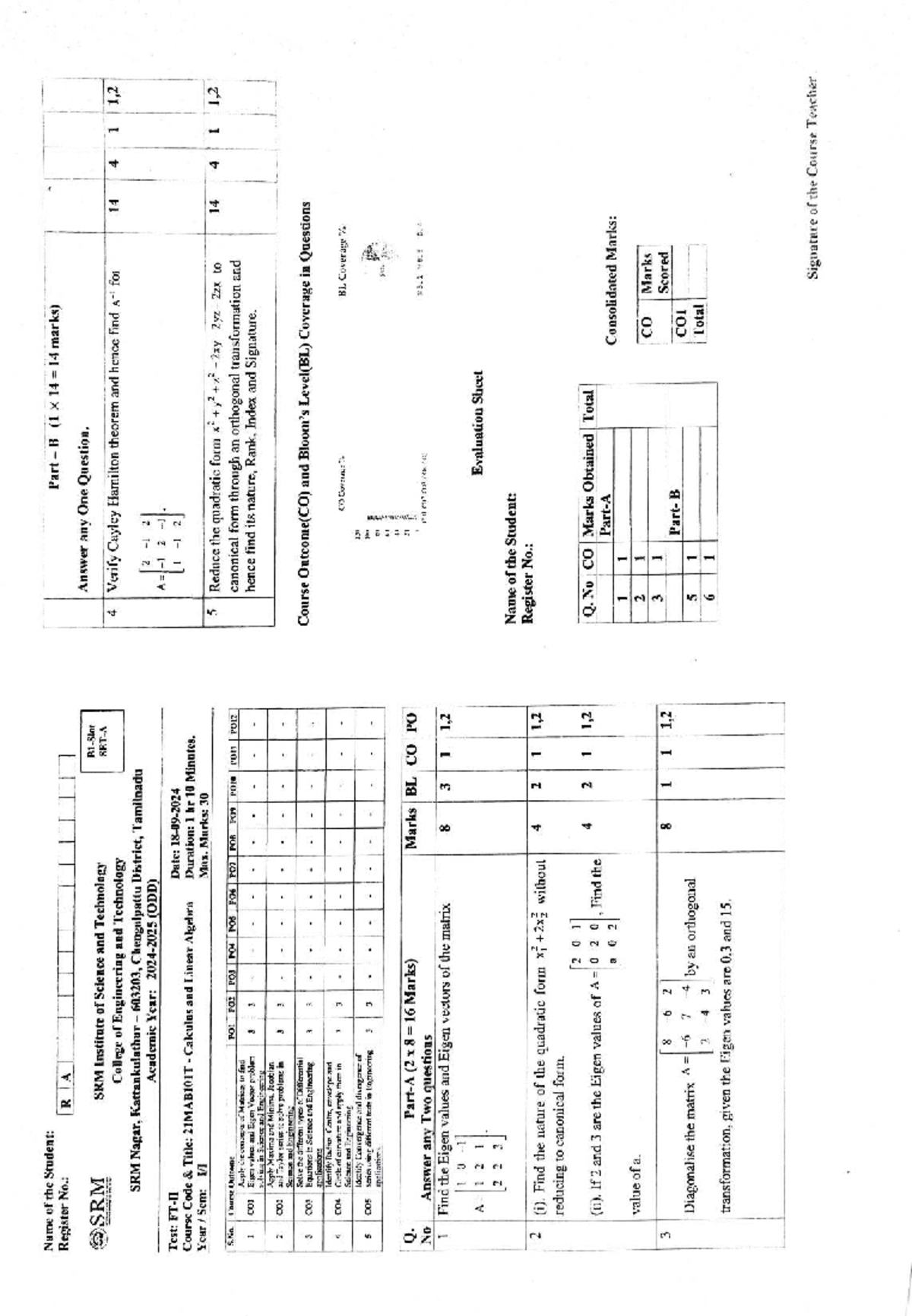 CT Question Papers - CT 1 PAPER - Calculus And Linear Algebra - Studocu