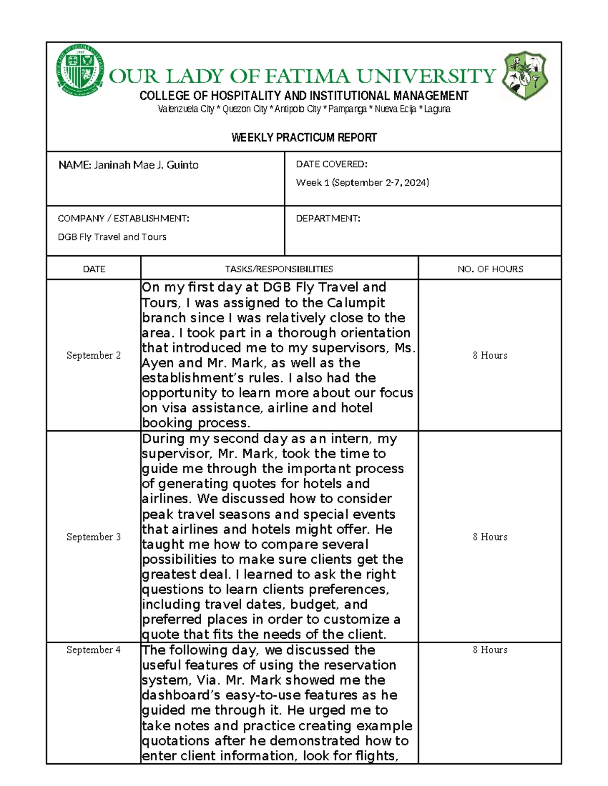 SWEP Application Form - TMD-001 - Our Lady of Fatima University - Studocu
