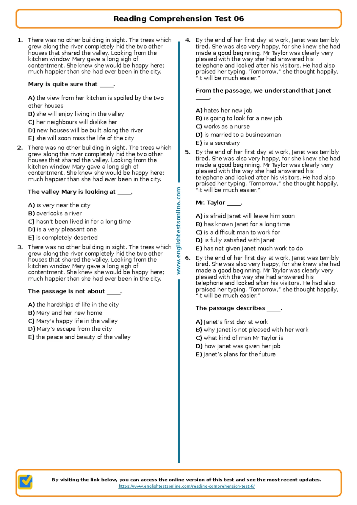 Reading Comprehension Test 04: Analyzing Texts and Questions - Studocu