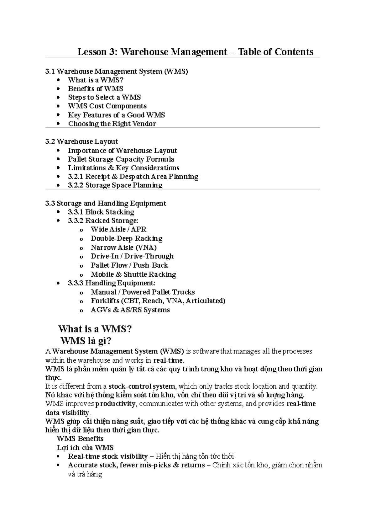 Lesson 3: Warehouse Management Overview and Key Concepts - Studocu