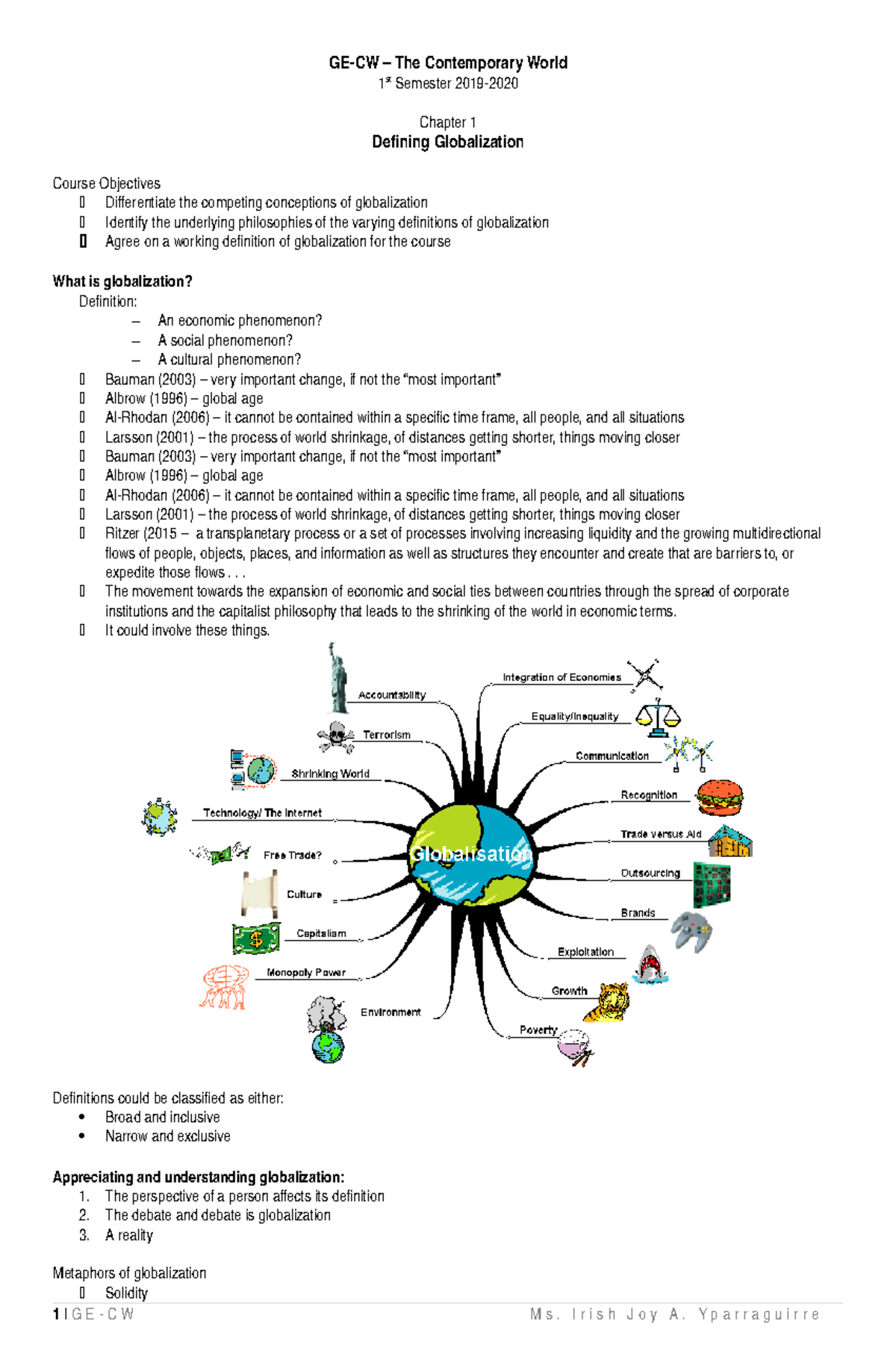2 1st Semester 2019 - Chapter 1 Lecture Notes on Globalization - Studocu