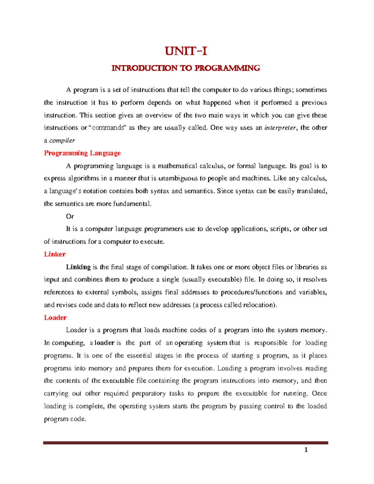 C-Language - this material used for all - UNIT-I Introduction to ...