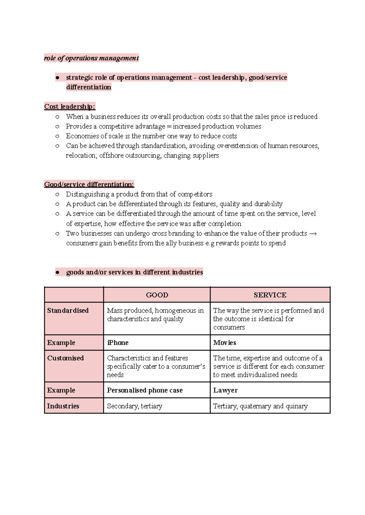 Operations Management - HSC Business Notes Overview and Key Concepts ...